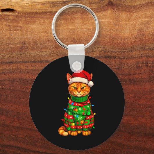 Orange Tabby Cat Christmas Lights Funny Santa Holi Schlüsselanhänger (Vorderseite)