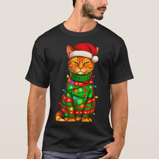 Orange Tabby Cat Christmas Lights Funny Santa Holi T-Shirt (Vorderseite)