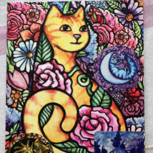 Orange Tabby Cat Flower Garden Feiertagspostkarte