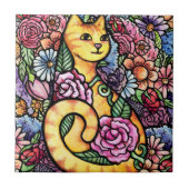 Orange Tabby Cat Flower Garden Fliese (Vorderseite)