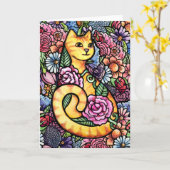 Orange Tabby Cat Flower Garden Karte (Gelbe Blume)