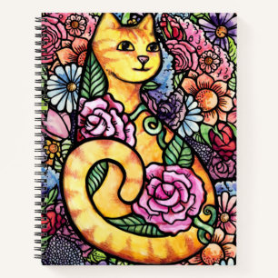 Orange Tabby Cat Flower Garden Notizblock
