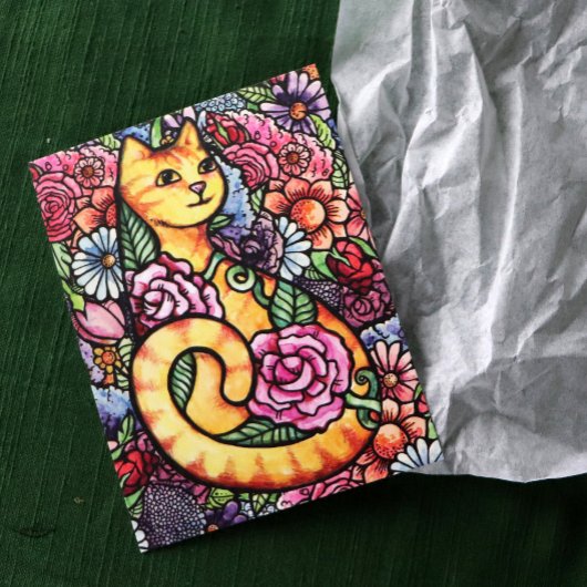 Orange Tabby Cat Flower Garden Postkarte