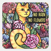 Orange Tabby Cat Flower Garden Quadratischer Aufkleber (Vorderseite)
