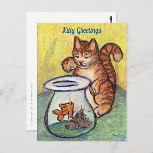 Orange Tabby Cat Goldfish Lover Custom Postkarten (Vorne/Hinten)