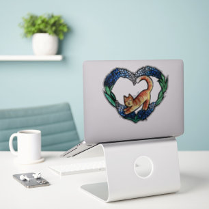 Orange Tabby Cat Heart Art Niedliche Texas Bluebon Aufkleber