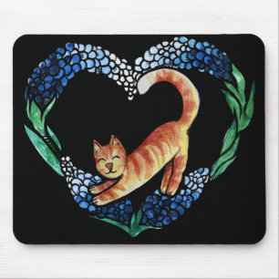 Orange Tabby Cat Heart Art Niedliche Texas Bluebon Mousepad