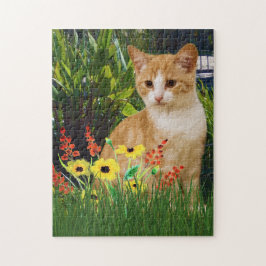 Orange Tabby Cat im Blumengarten Tierfreunde Puzzle