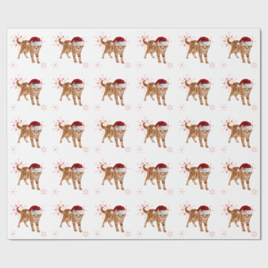 Orange Tabby Cat in einer Weihnachtsmannmütze Weih Geschenkpapier (Flach)