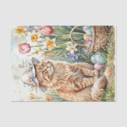 Orange Tabby Cat in Hat Easter Basket  Seidenpapier