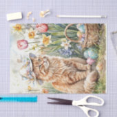 Orange Tabby Cat in Hat Easter Basket Seidenpapier (Handwerk)