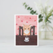 Orange Tabby Cat Kaffeemaschine Abbildung Postkart Postkarte (Stehend Vorderseite)
