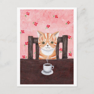 Orange Tabby Cat Kaffeemaschine Abbildung Postkart Postkarte