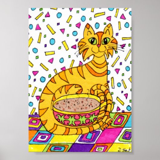 Orange Tabby Cat mit Cappuccino Mini Folk Poster (Vorne)