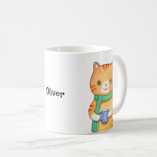 Orange Tabby Cat mit heißem Drink Funny Individuel Kaffeetasse (VorderseiteRechts)