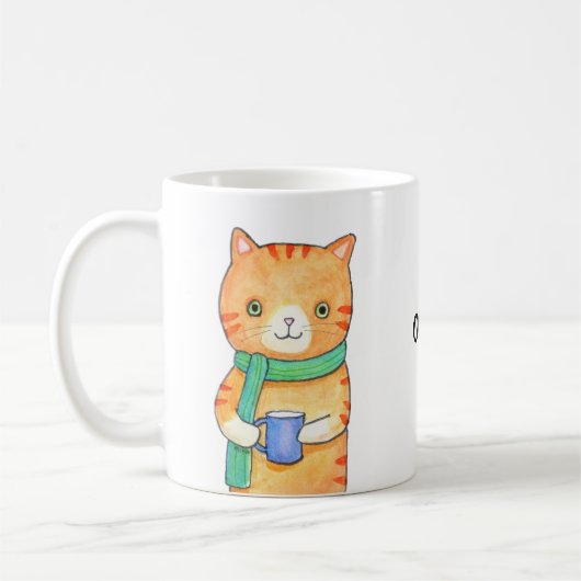 Orange Tabby Cat mit heißem Drink Funny Individuel Kaffeetasse (Links)