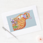 Orange Tabby Cat mit Tanzmaus Front Rechteckiger Aufkleber (Umschlag)