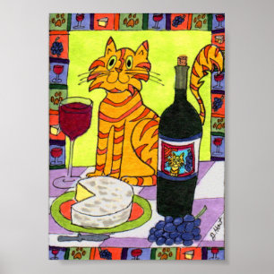 Orange Tabby Cat mit Wein & Käse Poster
