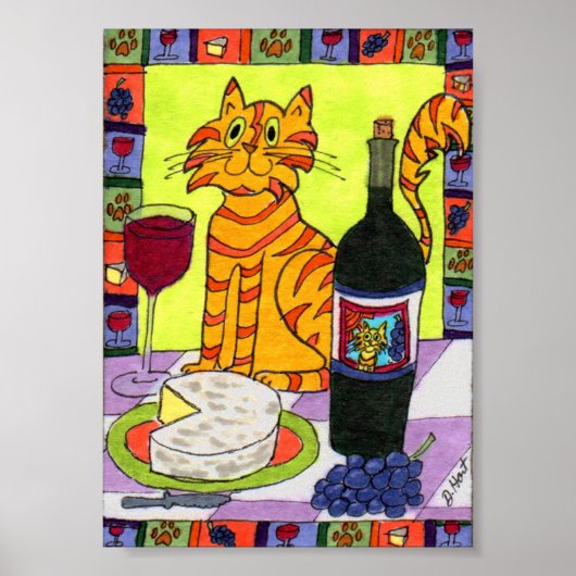 Orange Tabby Cat mit Wein & Käse Poster (Vorne)