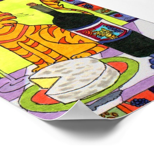 Orange Tabby Cat mit Wein & Käse Poster (Ecke)