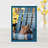 Orange Tabby Cat on Blue Chair Card Karte (Gelbe Blume)