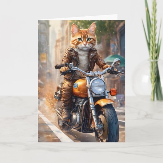 Orange Tabby Cat Out für einen Motorradfahrer Karte (Vorderseite)