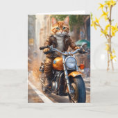 Orange Tabby Cat Out für einen Motorradfahrer Karte (Gelbe Blume)