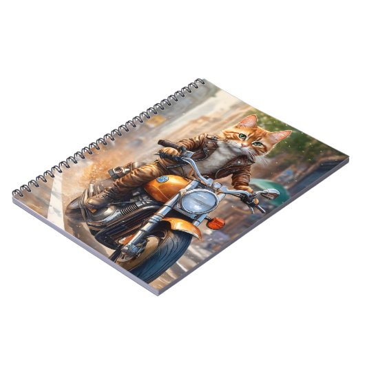 Orange Tabby Cat Out für einen Motorradfahrer Notizblock (Linke Seite)