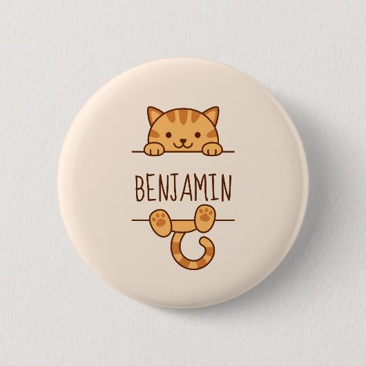 Orange Tabby Cat Peeking hinter Individuelle Name Button (Vorderseite)
