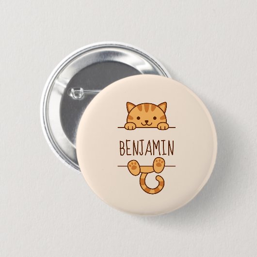 Orange Tabby Cat Peeking hinter Individuelle Name Button (Vorne & Hinten)