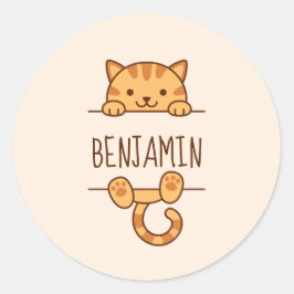 Orange Tabby Cat Peeking hinter Individuelle Name Runder Aufkleber