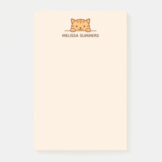 Orange Tabby Cat Peeking über Individuelle Name Post-it Klebezettel (Vorderseite)