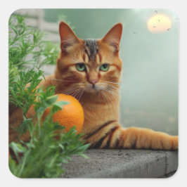 Orange Tabby Cat Quadratischer Aufkleber