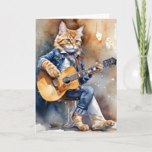 Orange Tabby Cat Rock Star Gitarre spielen Karte