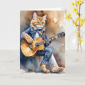 Orange Tabby Cat Rock Star Gitarre spielen Karte (Gelbe Blume)
