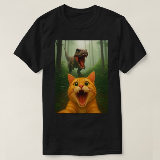 Orange Tabby Cat Selfie mit Dinosaur - Funny Cat T-Shirt (Design vorne)