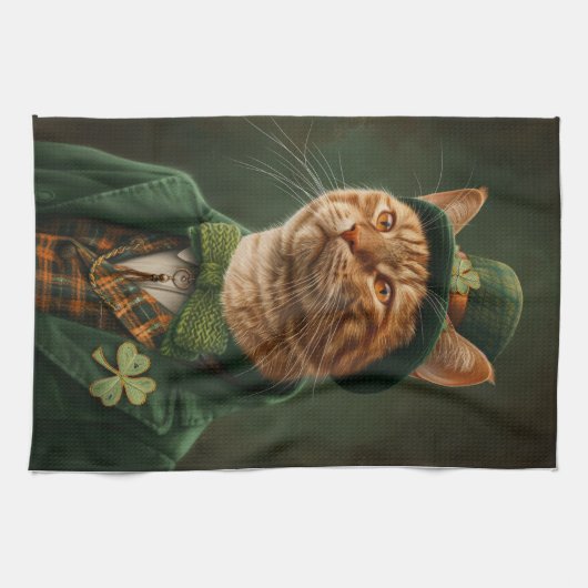 Orange Tabby Cat St. Patrick's Day Geschirrtuch (Horizontal)