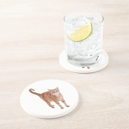 Orange Tabby Cat Standing Getränkeuntersetzer (Seite)