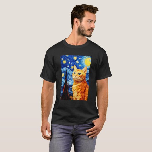 Orange Tabby Cat Starry Night Vincent van Gogh Pet T-Shirt (Vorne ganz)