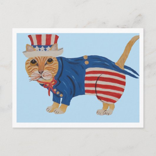Orange Tabby Cat Uncle Sam Ankündigungspostkarte (Vorderseite)