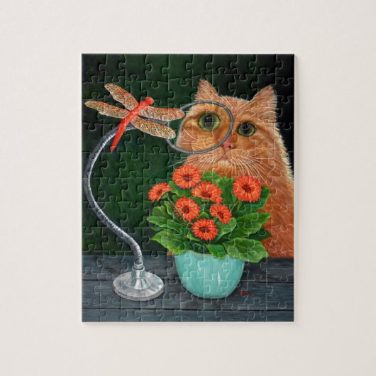 Orange Tabby Cat und Dragonfly Puzzle (Vertikal)