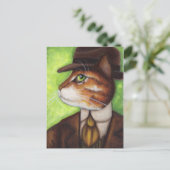 Orange Tabby Cat Wear Anzug Krawatte Hat Postcard Postkarte (Stehend Vorderseite)