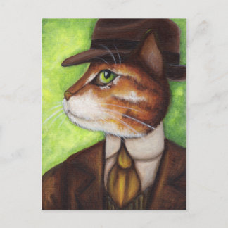 Orange Tabby Cat Wear Anzug Krawatte Hat Postcard Postkarte