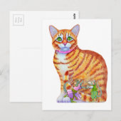 Orange Tabby Cat with Dancing Mice on the Front Postkarte (Vorne/Hinten)