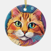 Orange Tabby Cat | Zeitgenössische farbenfrohe Mal Keramik Ornament (Vorne)