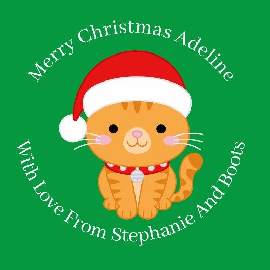 Orange Tabby Christmas Cat On Green Geschenkpapier