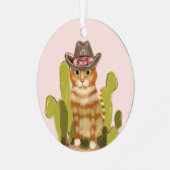 Orange Tabby Cowboy Cat Ornament Aus Metall (Vorderseite links)