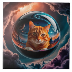 Orange Tabby Glass Sphere Decoration Tile Fliese