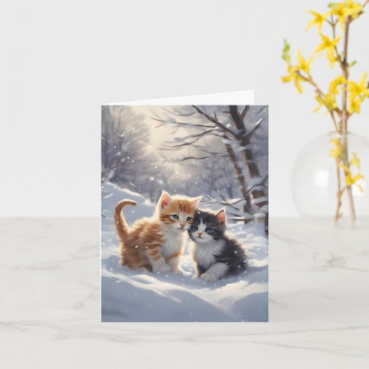 Orange Tabby Grey and White Cats Leere Begrüßung Karte (Gelbe Blume)