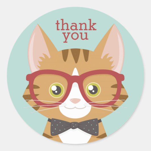 Orange Tabby Hipster Cat Danke Stickers (Vorderseite)